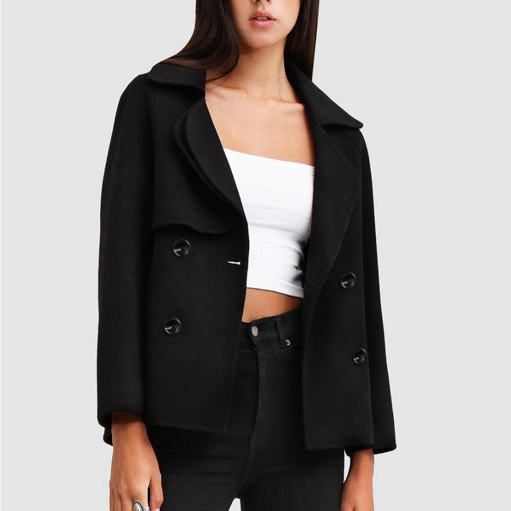 NWOT BELLE & BLOOM I’M YOUR WOOL BLEND PEACOAT S BLACK